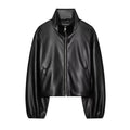 Pocket zipper stand up collar long sleeved leather jacket for women - Outdoors & Sports Tinker Time