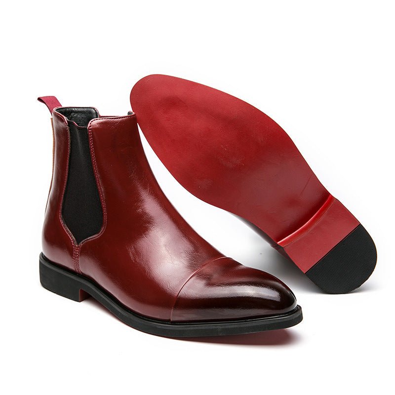 Pointed toe men's boots high top leather shoes red soles Martin boots British casual - Outdoors & Sports Tinker Time