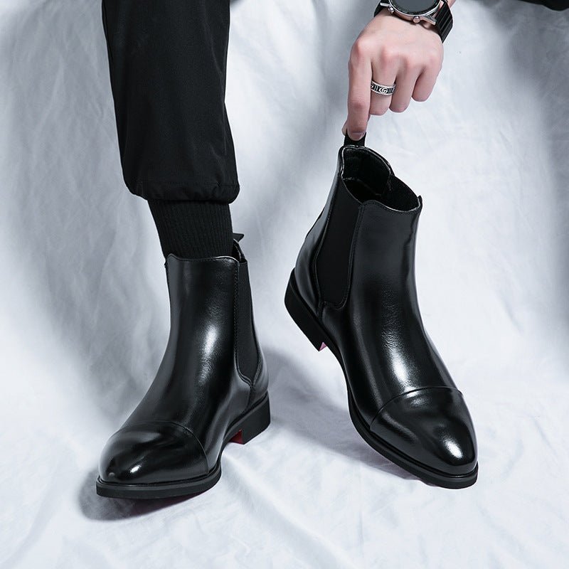 Pointed toe men's boots high top leather shoes red soles Martin boots British casual - Outdoors & Sports Tinker Time