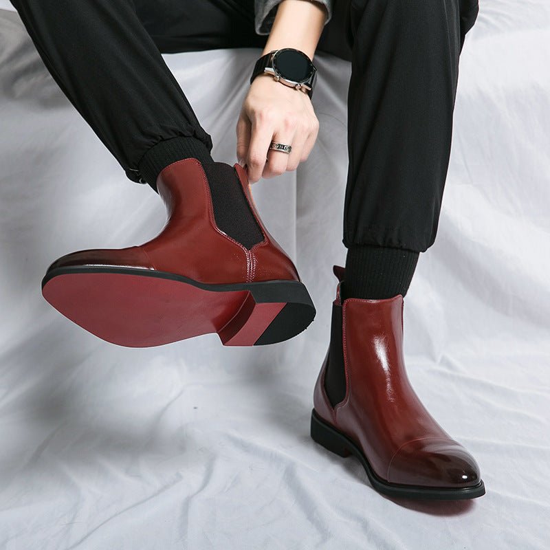 Pointed toe men's boots high top leather shoes red soles Martin boots British casual - Outdoors & Sports Tinker Time