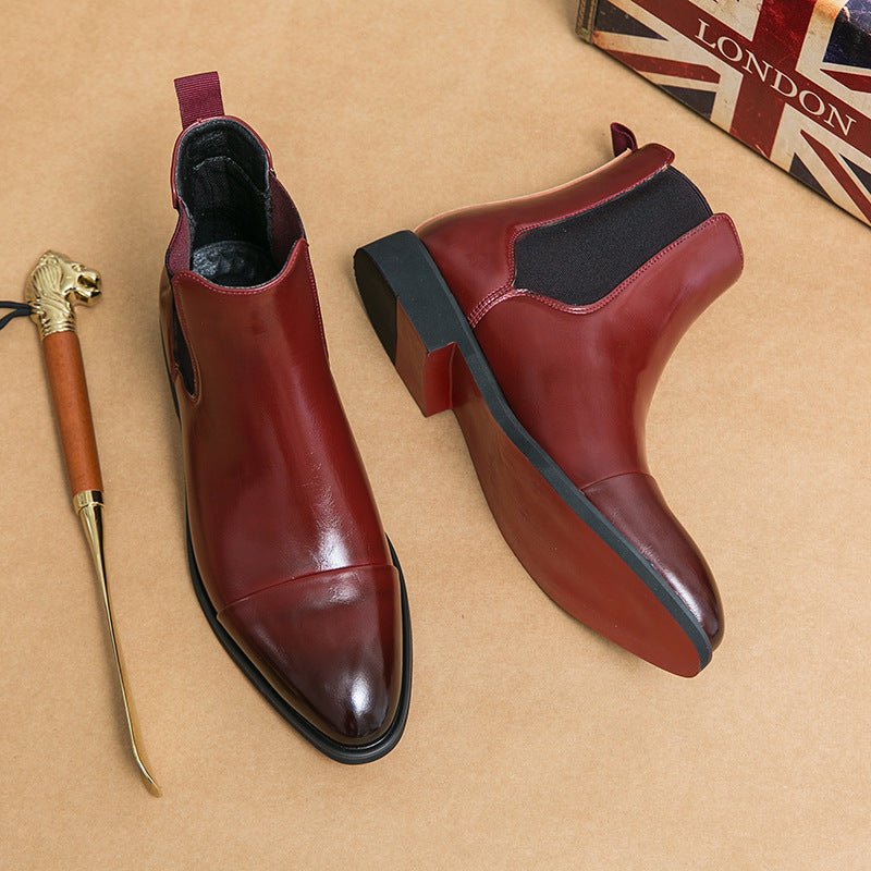 Pointed toe men's boots high top leather shoes red soles Martin boots British casual - Outdoors & Sports Tinker Time