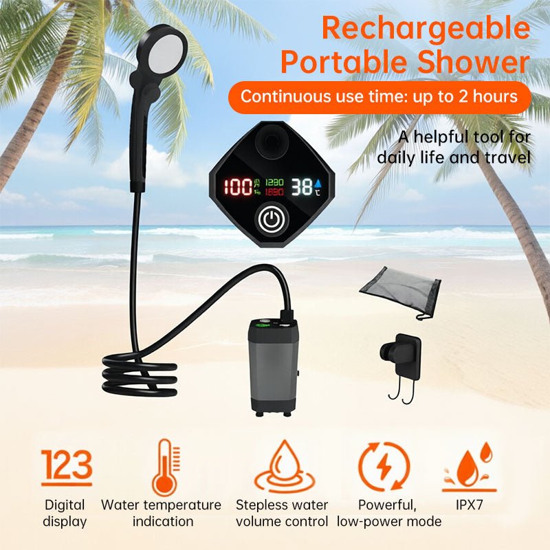 Portable Outdoor Shower Kit, 6000mAh Rechargeable Water Pump with Display for Camping & Pet Bath - Outdoors & Sports Tinker Time