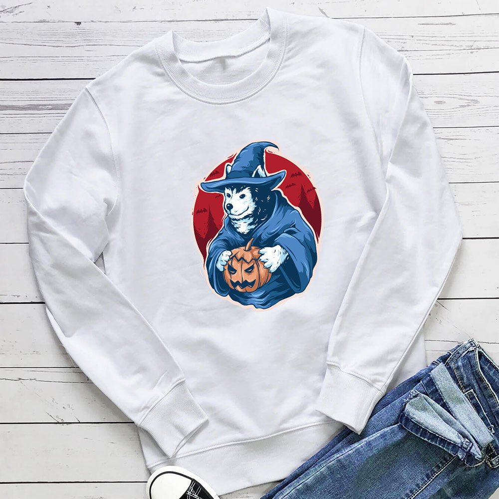 Pumpkin dog printed round neck long sleeved sweatshirt - Outdoors & Sports Tinker Time