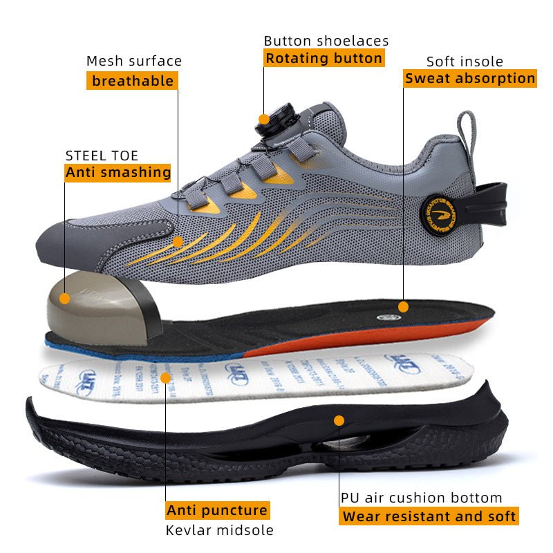 Safety shoes anti smashing anti piercing anti slip wear-resistant steel toe shoes lazy no tie safety shoes - Outdoors & Sports Tinker Time