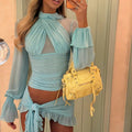 Sexy Three-Piece Swimsuit Set, Long Sleeve Sun Protection Swimwear - Outdoors & Sports Tinker Time