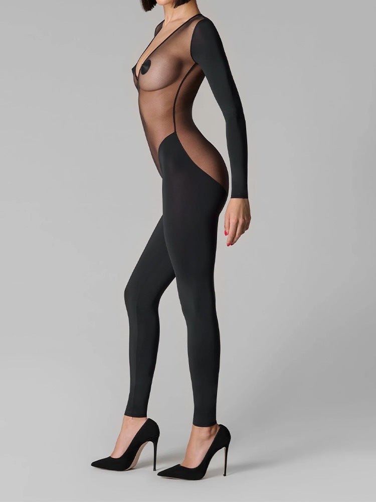 Sheer Jumpsuit Long PantsYoga Low Neck Shaping High Waist Summer Long Sleeve Set Sexy - Outdoors & Sports Tinker Time