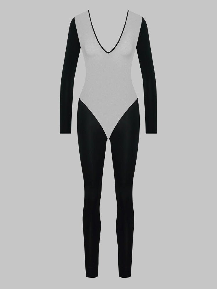 Sheer Jumpsuit Long PantsYoga Low Neck Shaping High Waist Summer Long Sleeve Set Sexy - Outdoors & Sports Tinker Time