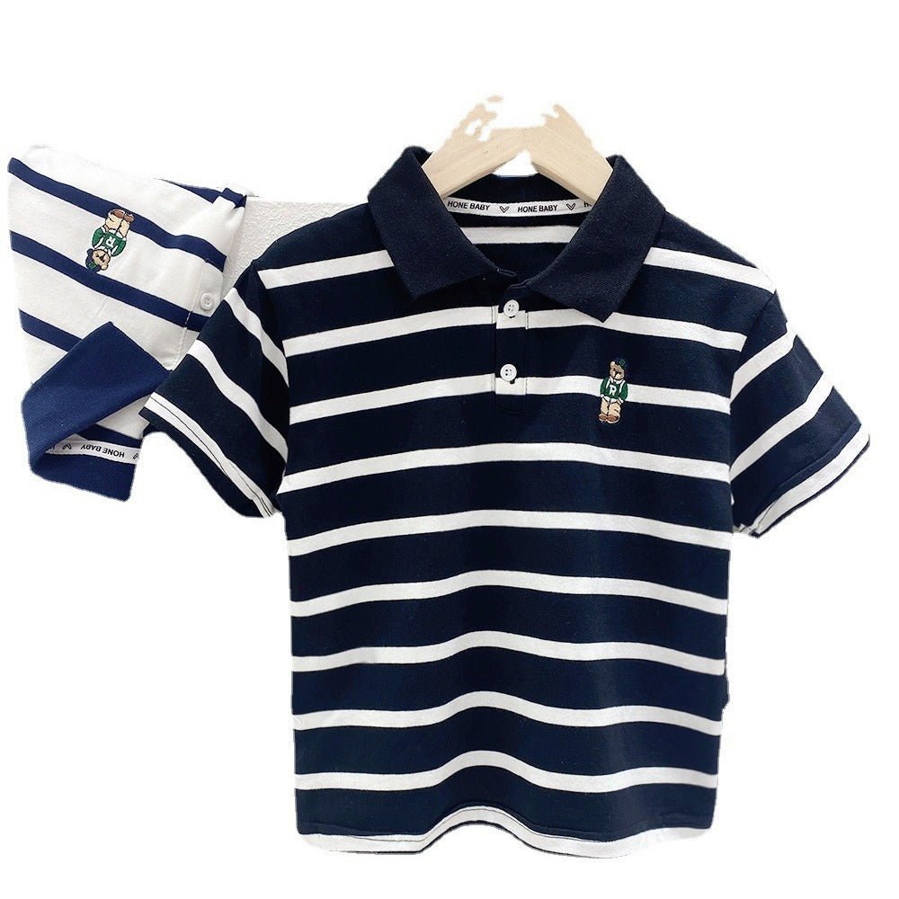 Short Sleeve T-Shirt Turn-Down Collar Striped Baby Trendy T-Shirt for Kids - Outdoors & Sports Tinker Time