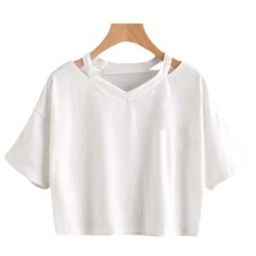 Shoulder Hollow Out Solid Color V-Neck Short Sleeve Loose Daily Women's Top - Outdoors & Sports Tinker Time