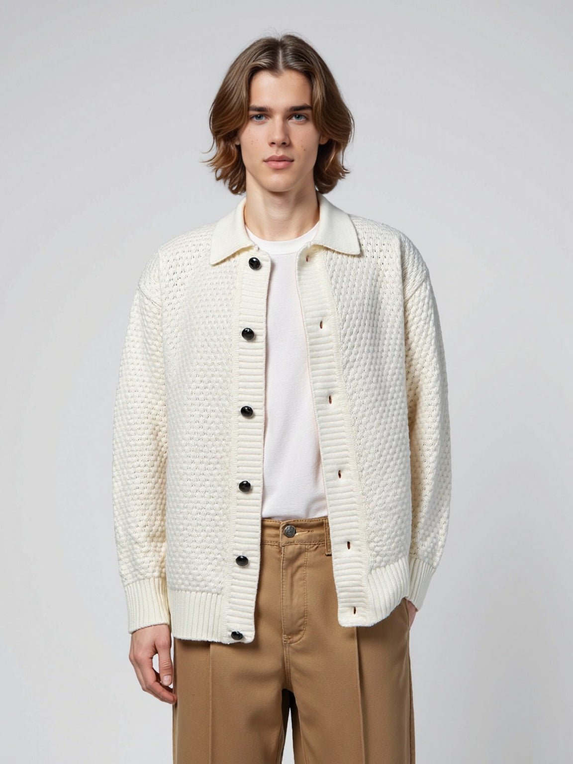 Solid color lapel loose sweater - Outdoors & Sports Tinker Time