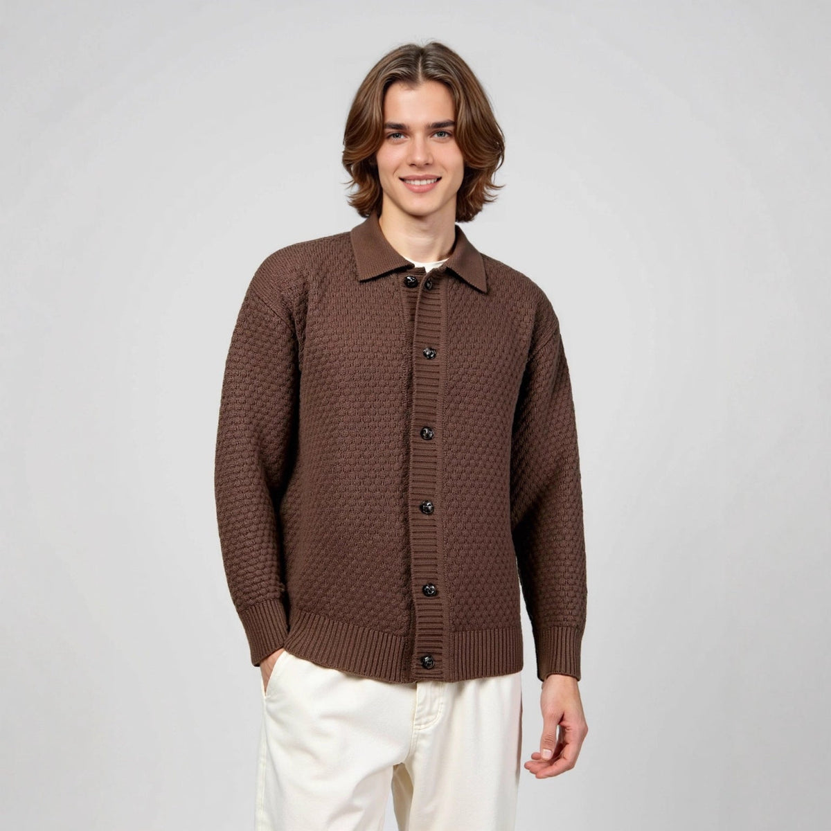 Solid color lapel loose sweater - Outdoors & Sports Tinker Time