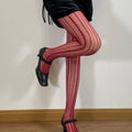 Spring and Autumn Stripe Deep Red Millennium Trendy Slimming Tights with Vintage Subtle Pattern, Sexy Style, Versatile Lightweight Pantyhose - Outdoors & Sports Tinker Time