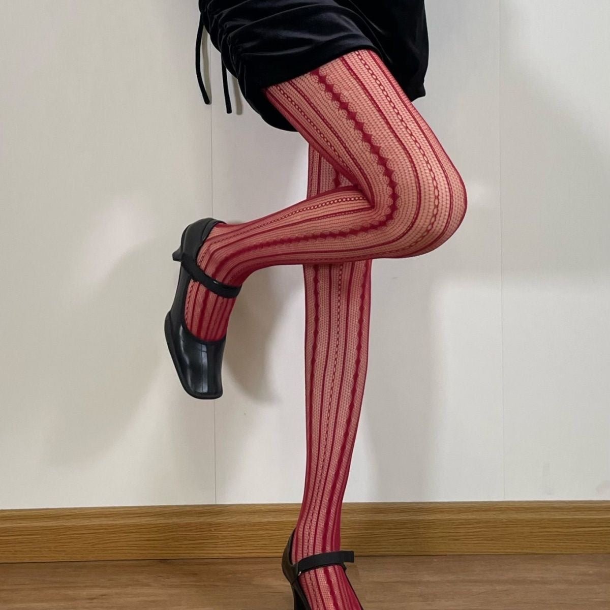 Spring and Autumn Stripe Deep Red Millennium Trendy Slimming Tights with Vintage Subtle Pattern, Sexy Style, Versatile Lightweight Pantyhose - Outdoors & Sports Tinker Time