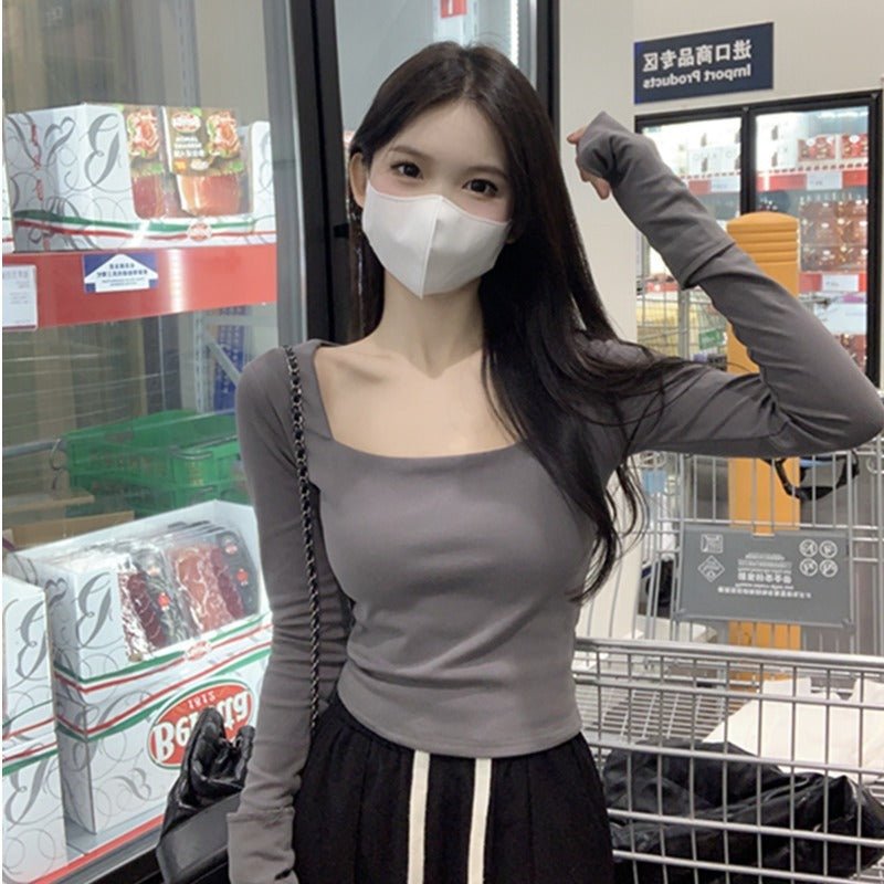 Square Neck Fitted Long Sleeve Innerwear Top for Women - Outdoors & Sports Tinker Time