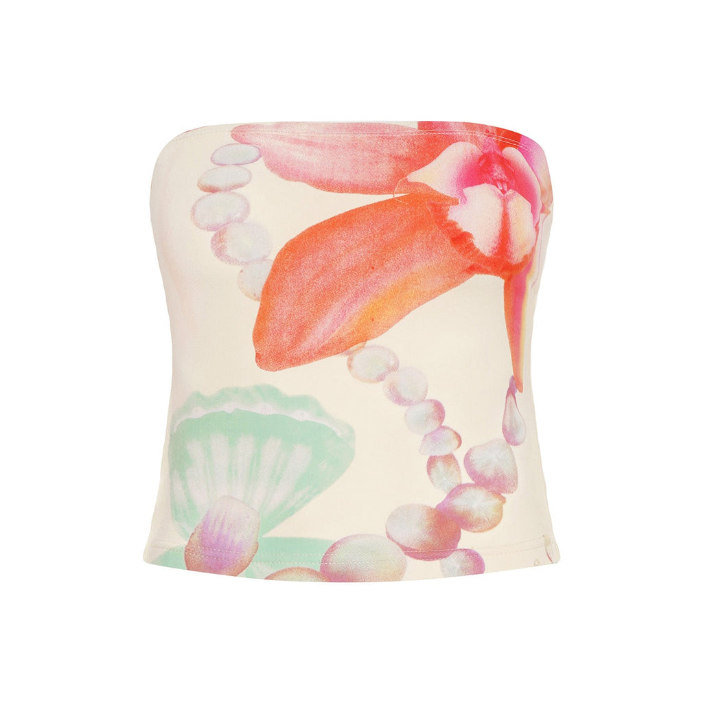 Street Style Vacation Island Shell Print Off-Shoulder Fitted Wrap Crop Top Women's Sexy Tight Versatile Top - Outdoors & Sports Tinker Time