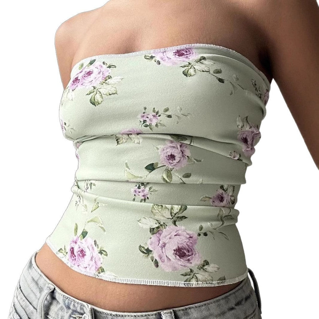 Street Style Vacation Island Shell Print Off-Shoulder Fitted Wrap Crop Top Women's Sexy Tight Versatile Top - Outdoors & Sports Tinker Time