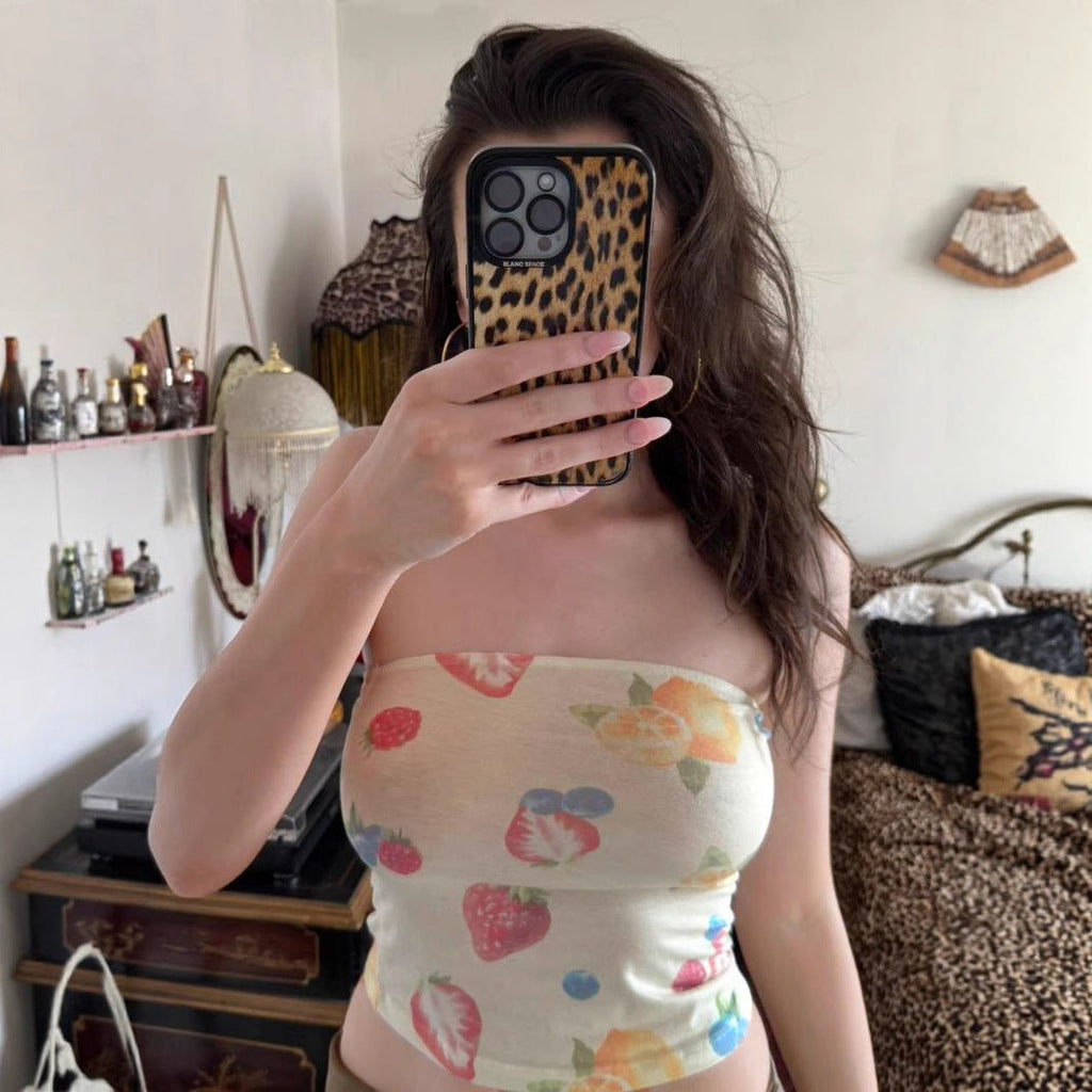 Street Style Vacation Island Shell Print Off-Shoulder Fitted Wrap Crop Top Women's Sexy Tight Versatile Top - Outdoors & Sports Tinker Time