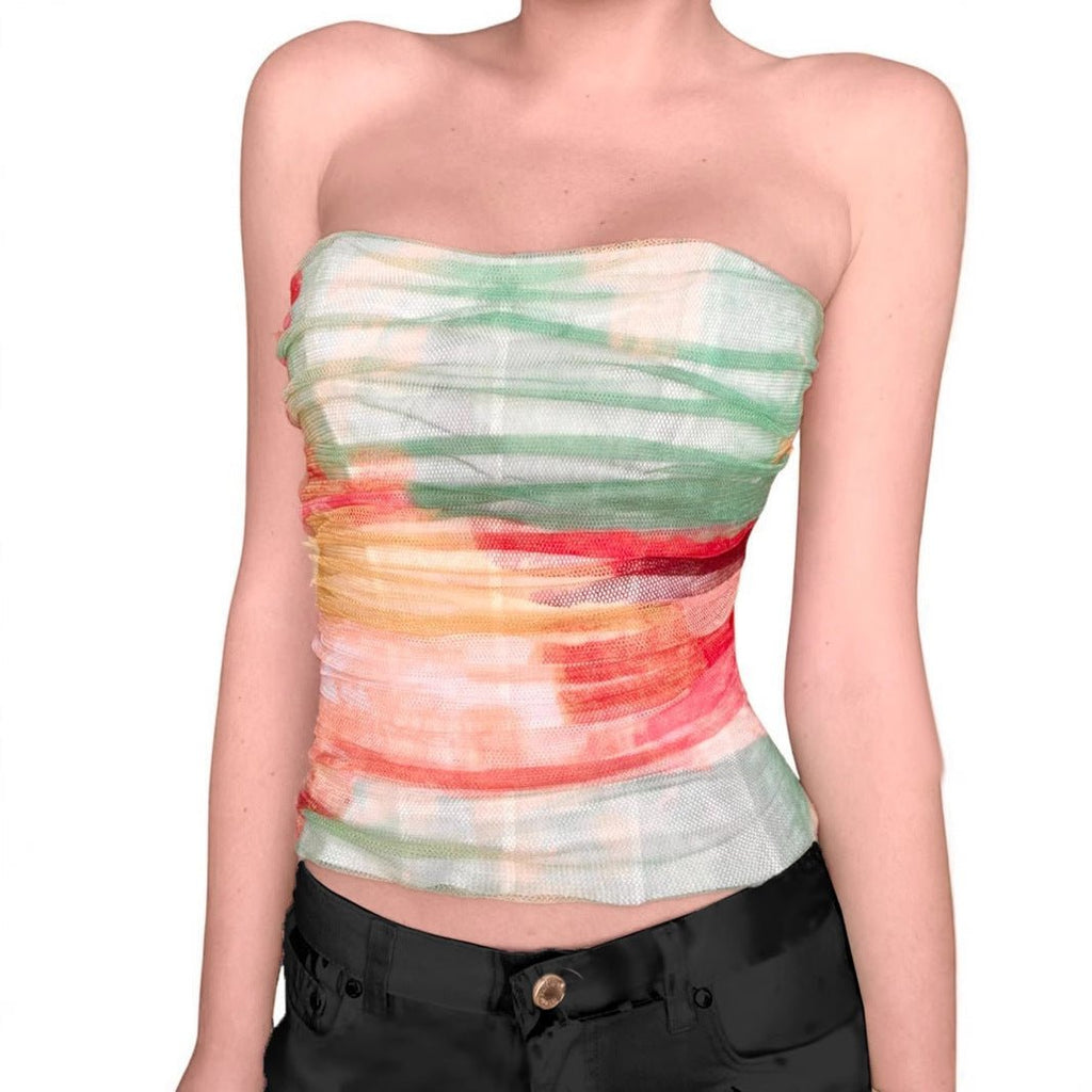 Street Style Vacation Island Shell Print Off-Shoulder Fitted Wrap Crop Top Women's Sexy Tight Versatile Top - Outdoors & Sports Tinker Time