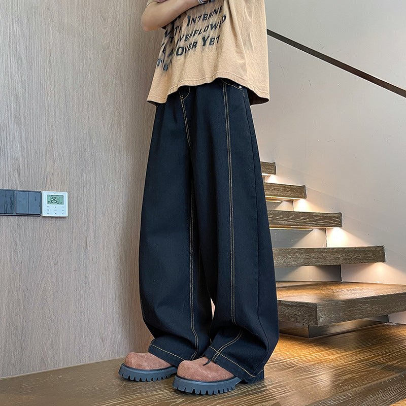 Streetwear Men's Loose Wide Leg Washed Straight Jeans - Outdoors & Sports Tinker Time