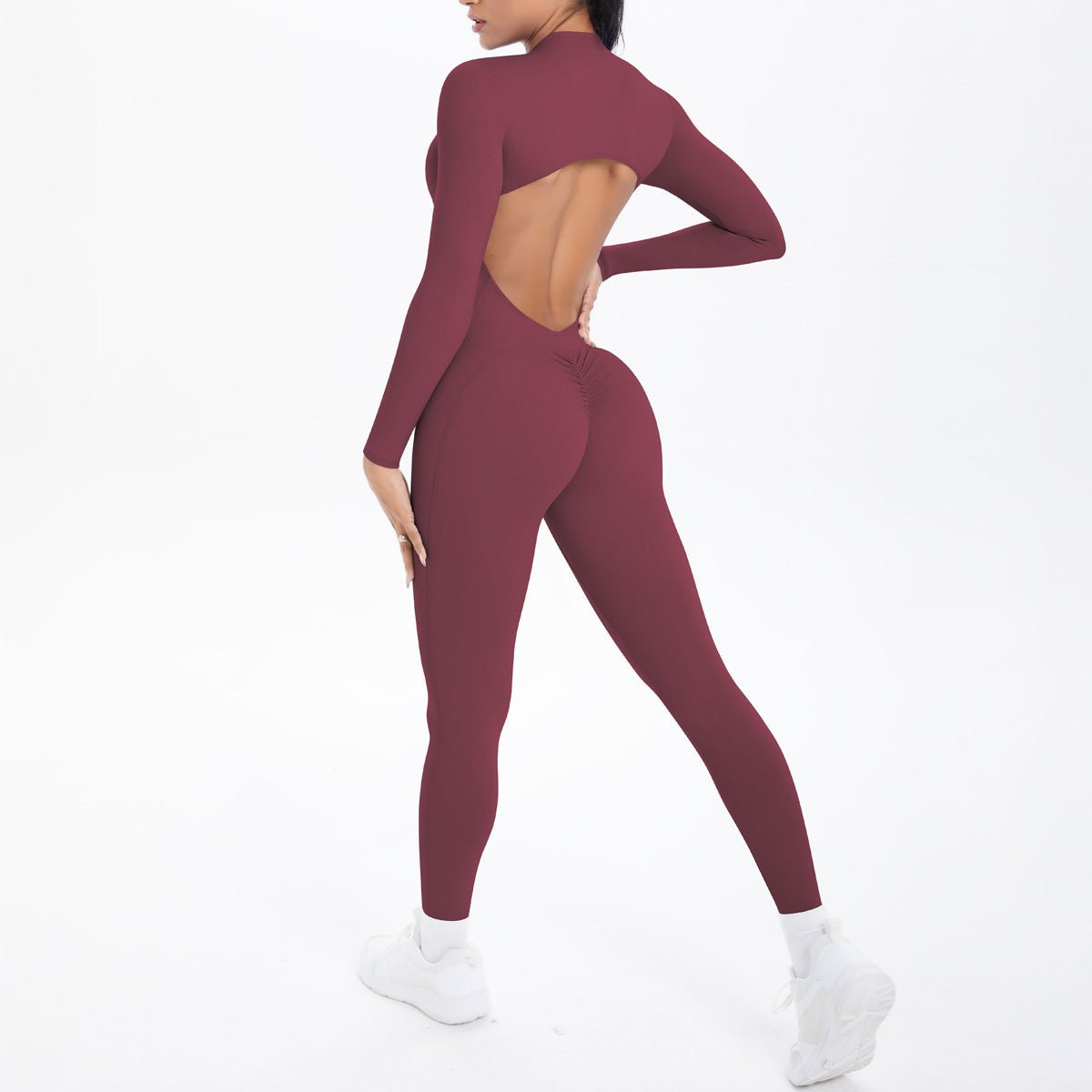 Style Half-Zip Yoga Jumpsuit, Bare-Skin Feel Slim Fit High Elastic Fitness Long Sleeve Long Pants Yoga Wear - Outdoors & Sports Tinker Time