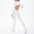 Style Half-Zip Yoga Jumpsuit, Bare-Skin Feel Slim Fit High Elastic Fitness Long Sleeve Long Pants Yoga Wear - Outdoors & Sports Tinker Time