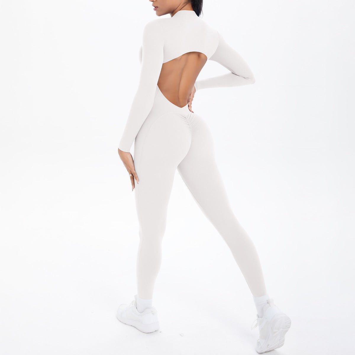 Style Half-Zip Yoga Jumpsuit, Bare-Skin Feel Slim Fit High Elastic Fitness Long Sleeve Long Pants Yoga Wear - Outdoors & Sports Tinker Time