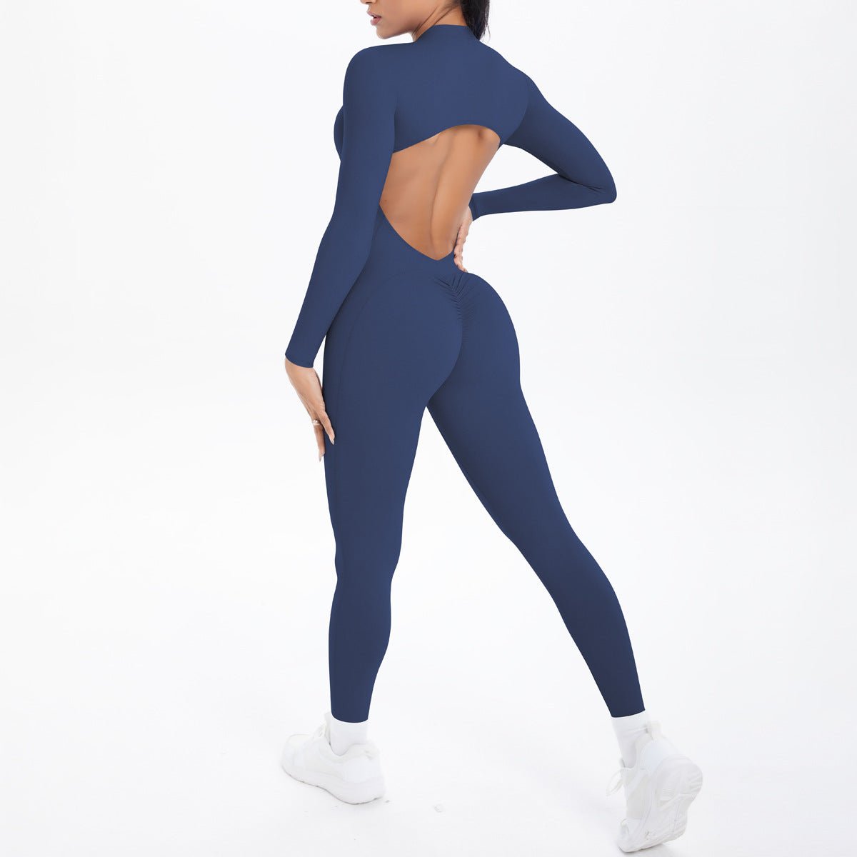 Style Half-Zip Yoga Jumpsuit, Bare-Skin Feel Slim Fit High Elastic Fitness Long Sleeve Long Pants Yoga Wear - Outdoors & Sports Tinker Time