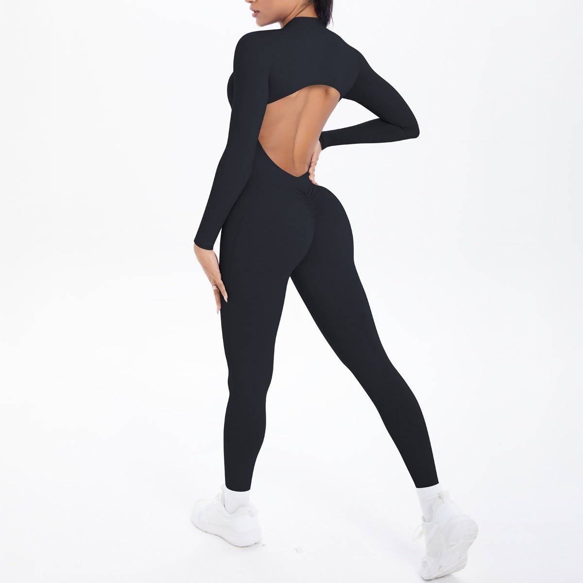 Style Half-Zip Yoga Jumpsuit, Bare-Skin Feel Slim Fit High Elastic Fitness Long Sleeve Long Pants Yoga Wear - Outdoors & Sports Tinker Time