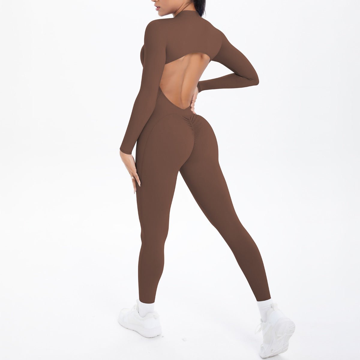 Style Half-Zip Yoga Jumpsuit, Bare-Skin Feel Slim Fit High Elastic Fitness Long Sleeve Long Pants Yoga Wear - Outdoors & Sports Tinker Time