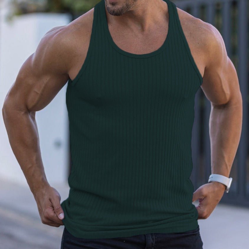 Summer Knitted Vertical Stripe Fitness Sports Leisure Slim Fit Mens Tank Top Mens Racerback Tank Top - Outdoors & Sports Tinker Time