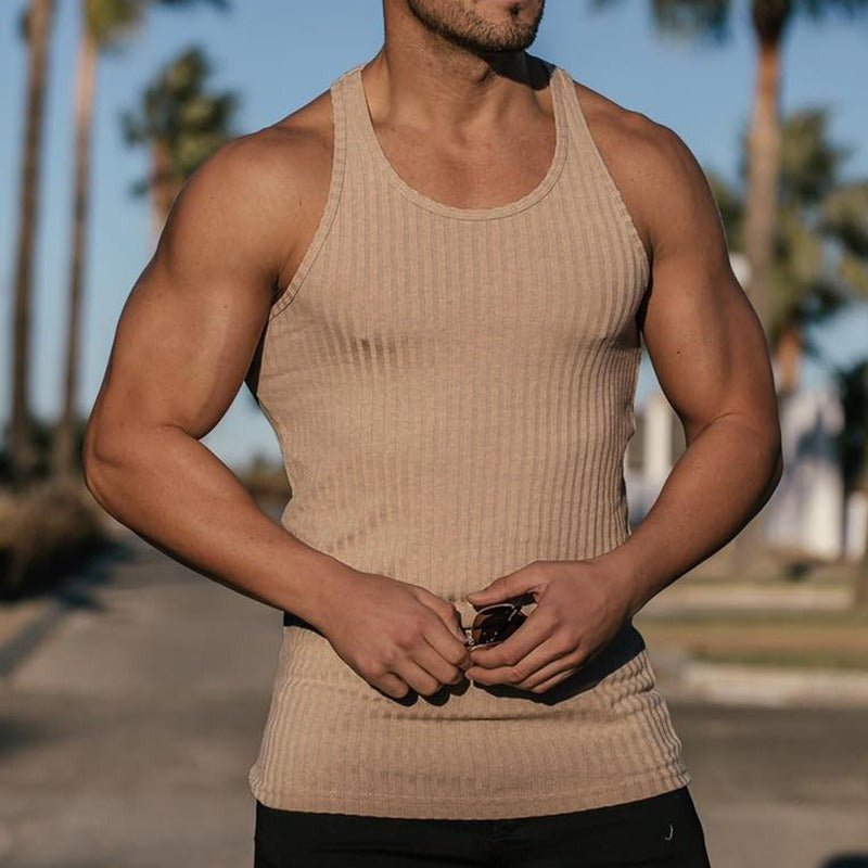 Summer Knitted Vertical Stripe Fitness Sports Leisure Slim Fit Mens Tank Top Mens Racerback Tank Top - Outdoors & Sports Tinker Time