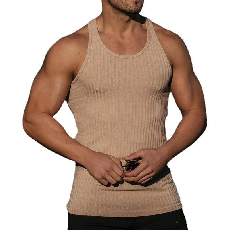 Summer Knitted Vertical Stripe Fitness Sports Leisure Slim Fit Mens Tank Top Mens Racerback Tank Top - Outdoors & Sports Tinker Time