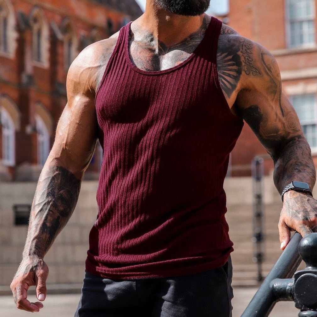 Summer Knitted Vertical Stripe Fitness Sports Leisure Slim Fit Mens Tank Top Mens Racerback Tank Top - Outdoors & Sports Tinker Time