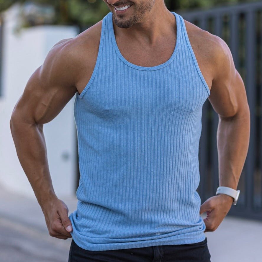 Summer Knitted Vertical Stripe Fitness Sports Leisure Slim Fit Mens Tank Top Mens Racerback Tank Top - Outdoors & Sports Tinker Time
