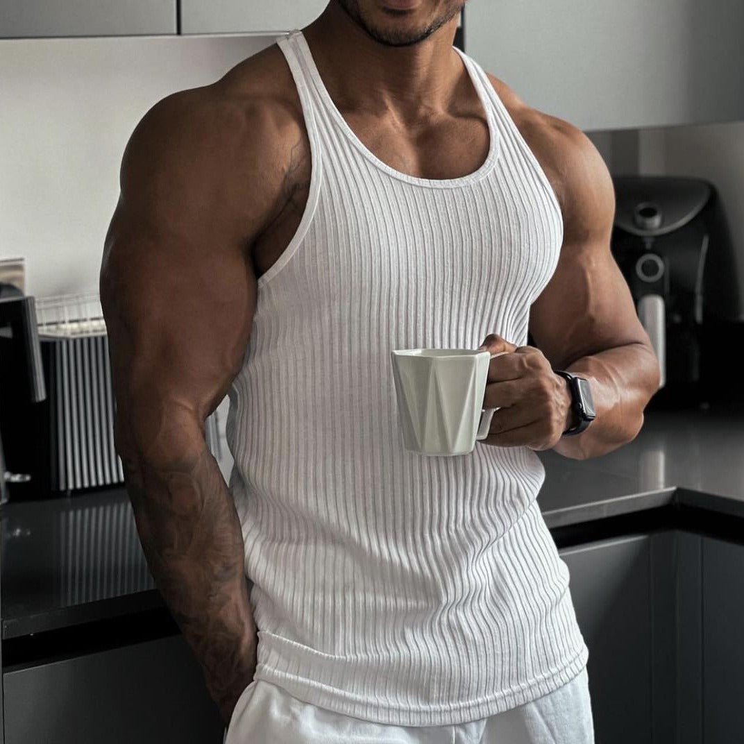 Summer Knitted Vertical Stripe Fitness Sports Leisure Slim Fit Mens Tank Top Mens Racerback Tank Top - Outdoors & Sports Tinker Time
