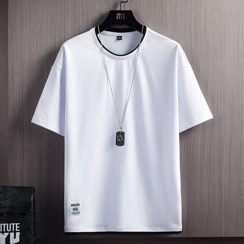 Summer Mens Casual T-Shirts New Male Solid Color Short Sleeve T Shirts Men Loose Tops Tees Harajuku Sportswear Tracksuit Clothes - Outdoors & Sports Tinker Time