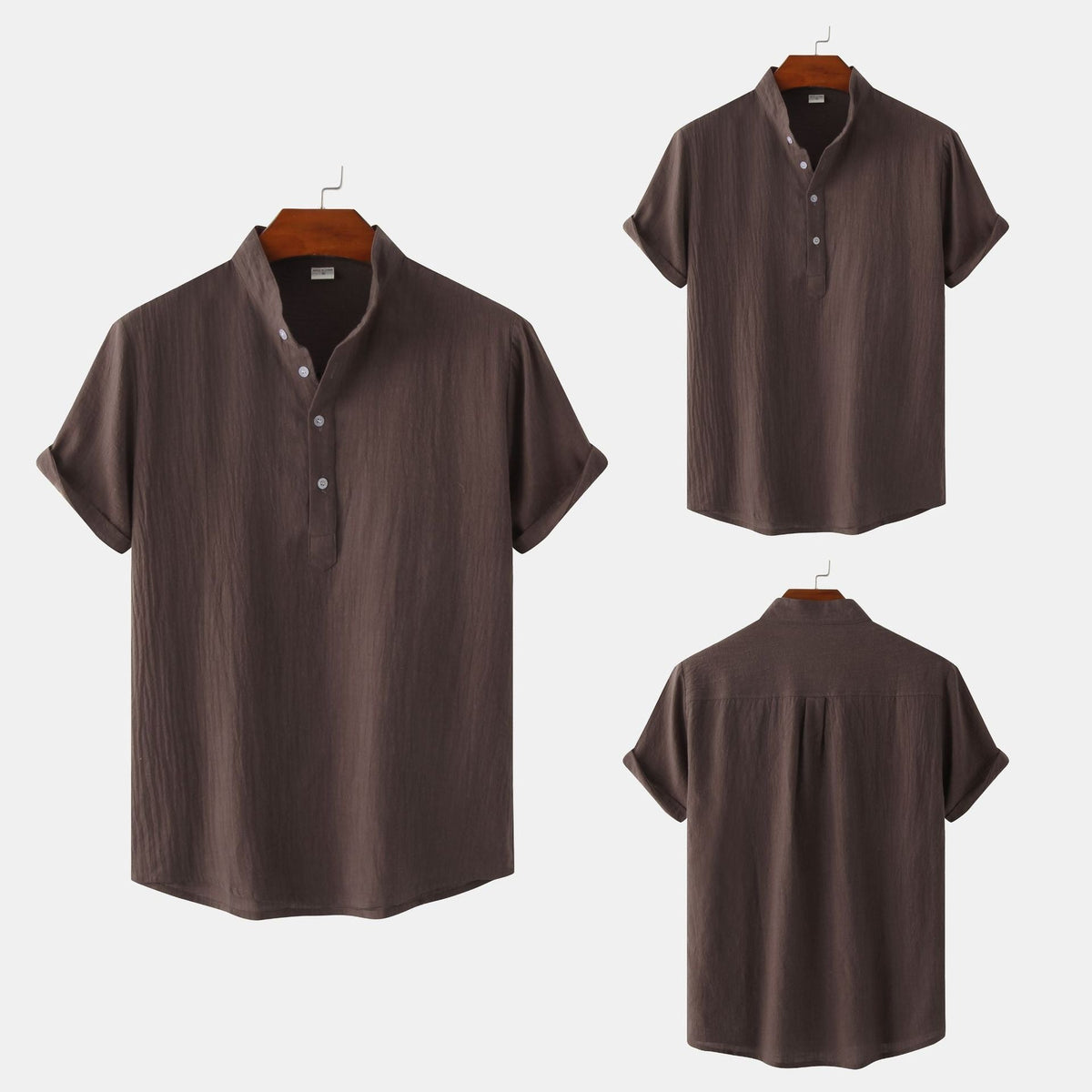 Summer Mens Cotton and Linen Standing Collar Casual Short Sleeved Shirt Beach T Shirt Shirt Mens Clothing - Outdoors & Sports Tinker Time