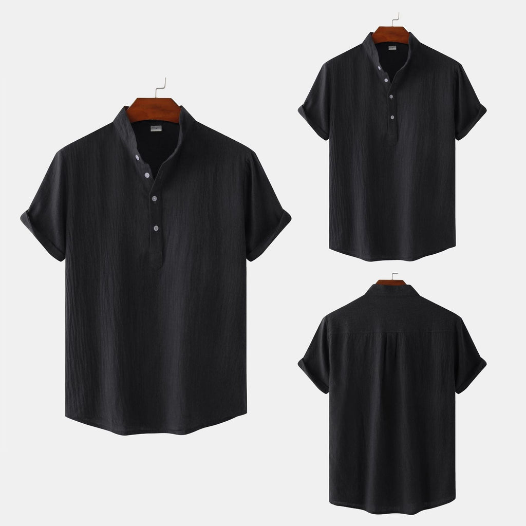 Summer Mens Cotton and Linen Standing Collar Casual Short Sleeved Shirt Beach T Shirt Shirt Mens Clothing - Outdoors & Sports Tinker Time