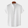 Summer Mens Cotton and Linen Standing Collar Casual Short Sleeved Shirt Beach T Shirt Shirt Mens Clothing - Outdoors & Sports Tinker Time