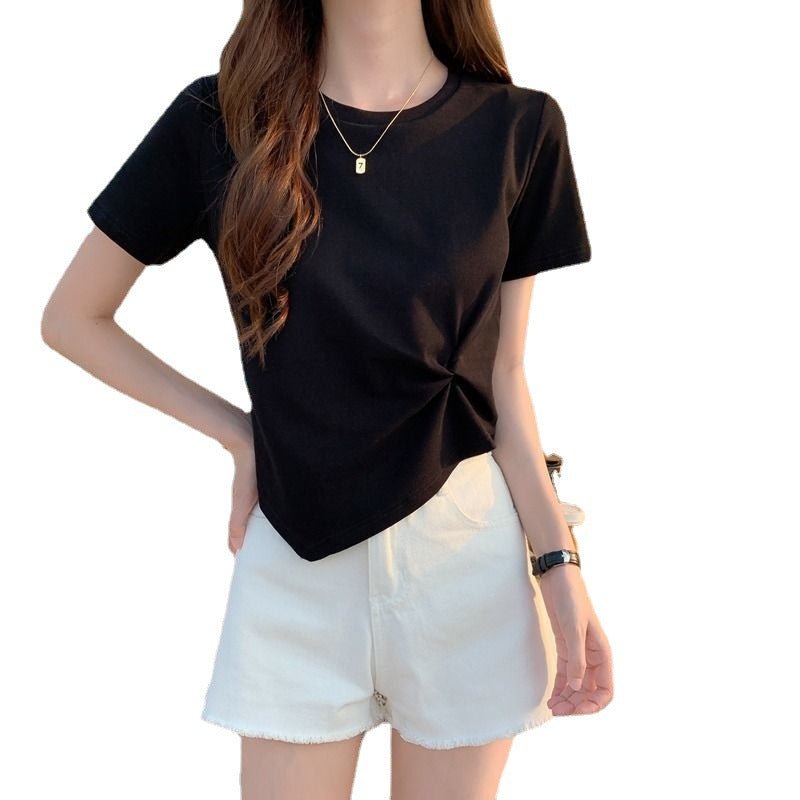 Summer scheming design sense niche half sleeved high waisted short top irregular short sleeved t-shirt for women - Outdoors & Sports Tinker Time