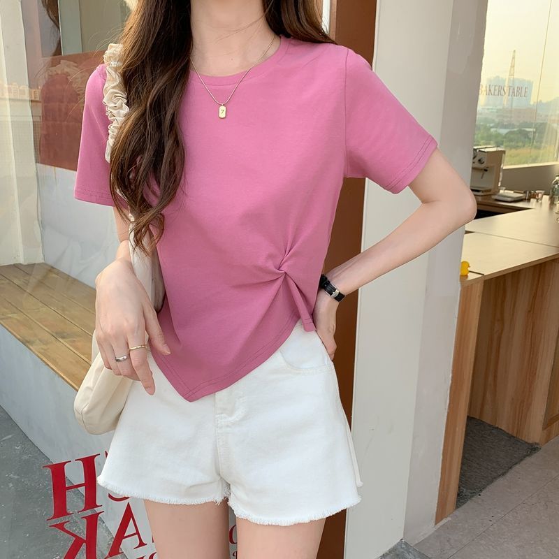 Summer scheming design sense niche half sleeved high waisted short top irregular short sleeved t-shirt for women - Outdoors & Sports Tinker Time