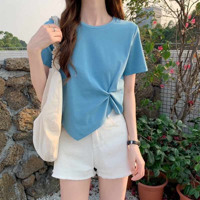 Summer scheming design sense niche half sleeved high waisted short top irregular short sleeved t-shirt for women - Outdoors & Sports Tinker Time