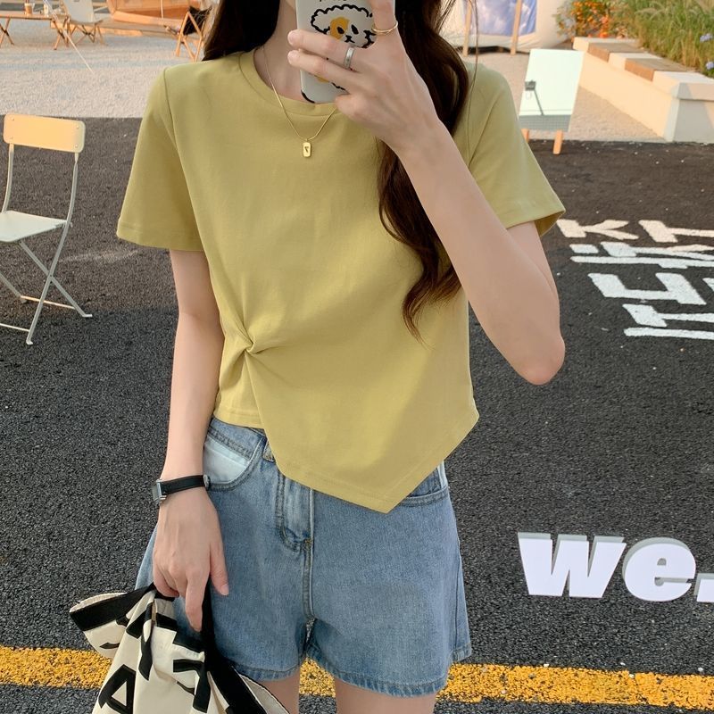 Summer scheming design sense niche half sleeved high waisted short top irregular short sleeved t-shirt for women - Outdoors & Sports Tinker Time