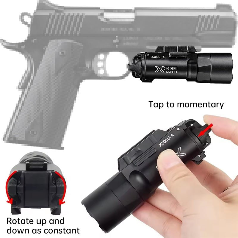 Tactica Flashlight X300-B/X300U-B/XU35: metal pistol gun strobe LED lights for 20mm rails, ideal for airsoft and hunting. - Outdoors & Sports Tinker Time