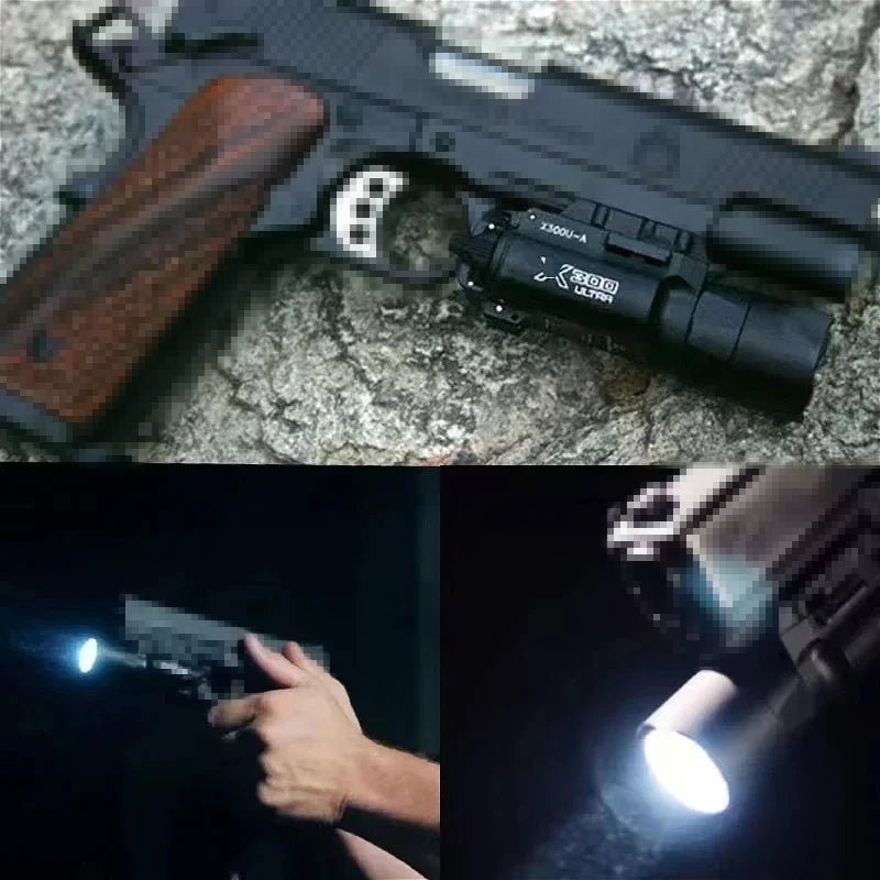 Tactica Flashlight X300-B/X300U-B/XU35: metal pistol gun strobe LED lights for 20mm rails, ideal for airsoft and hunting. - Outdoors & Sports Tinker Time