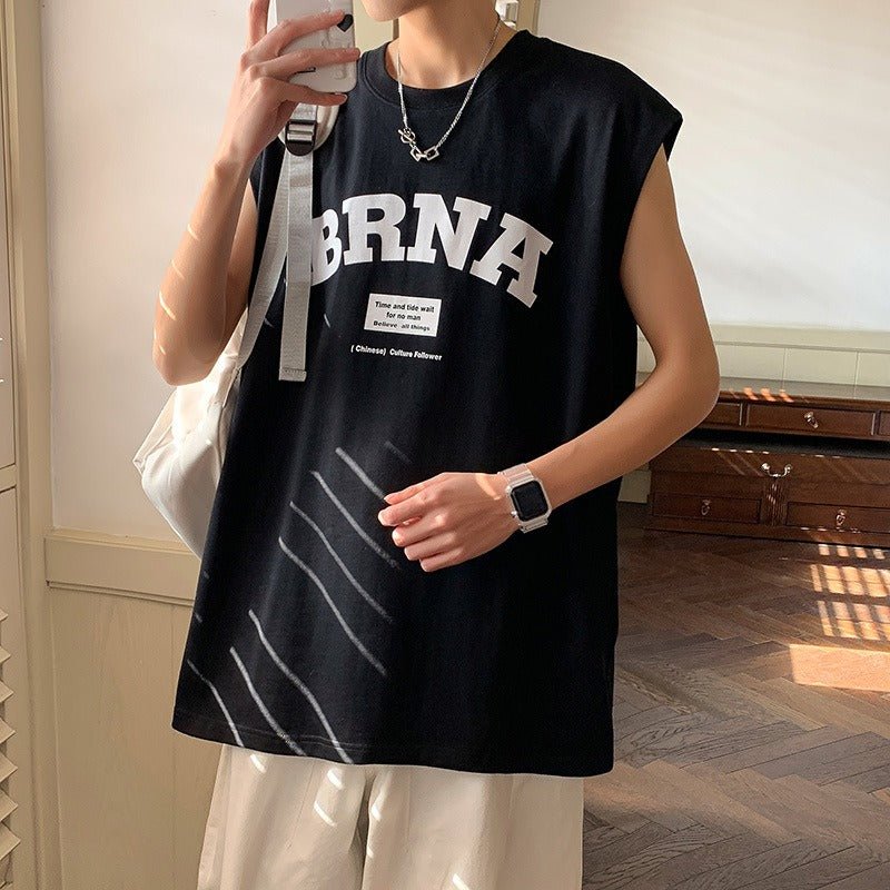 Tank Top Mens Summer Pure Cotton Outerwear Sports Fitness Sleeveless T Shirt Mens Trendy Loose Size Basketball Camisole Mens - Outdoors & Sports Tinker Time