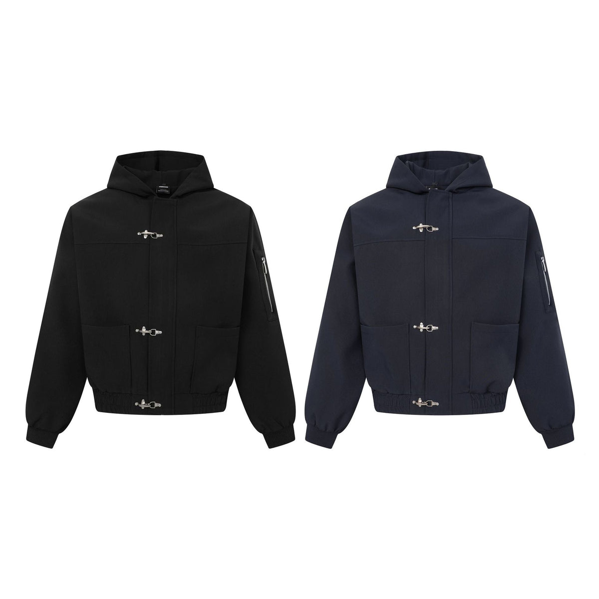 Techwear Utility Zipper Sleeve Metal Buckle Closure Hooded Loose Fit Unisex Windbreaker Jacket - Outdoors & Sports Tinker Time