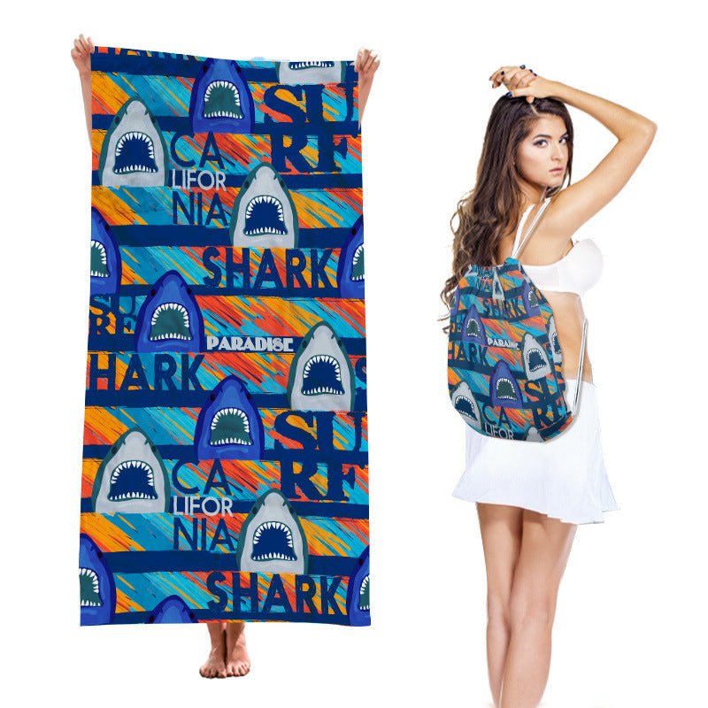 Two-in-One Beach Towel Backpack, Foldable Beach Towel Storage Bag, Microfiber Printed Beach Towel - Outdoors & Sports Tinker Time