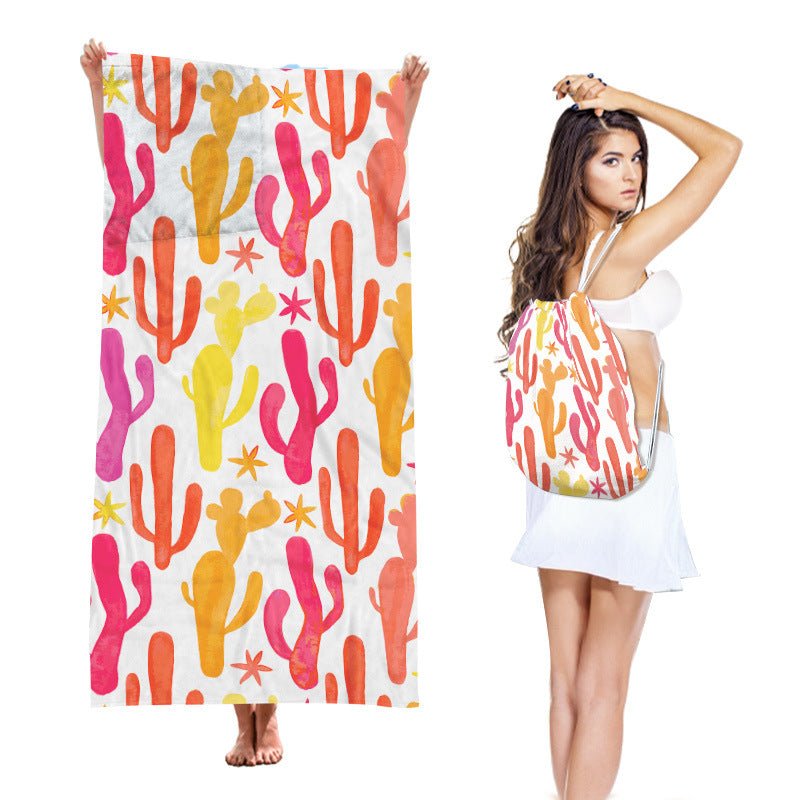 Two-in-One Beach Towel Backpack, Foldable Beach Towel Storage Bag, Microfiber Printed Beach Towel - Outdoors & Sports Tinker Time