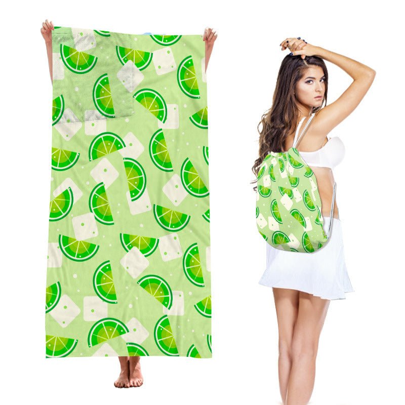 Two-in-One Beach Towel Backpack, Foldable Beach Towel Storage Bag, Microfiber Printed Beach Towel - Outdoors & Sports Tinker Time